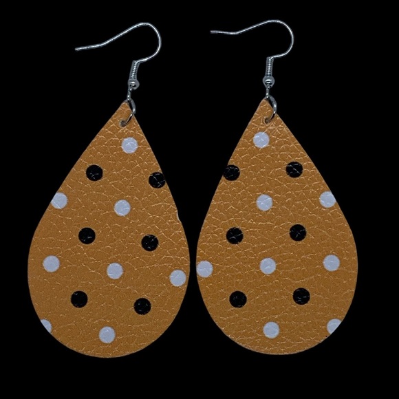 Faux Leather Dangle Earrings polka dots Halloween colors - Picture 1 of 3